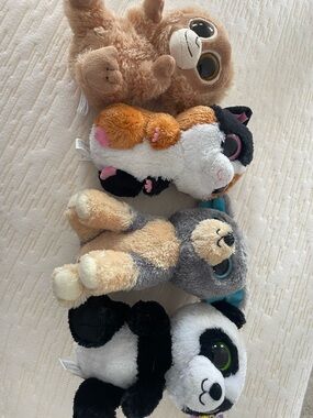 Ty Beanie Boos Plush Set in Brown, Black, White, Gray, Orange, Cream
